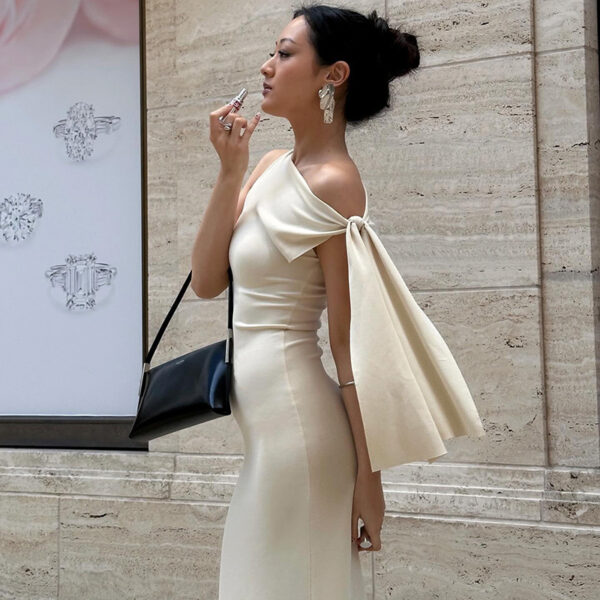 e4aeafff-14f5-45e8-be7b-b2c8e464768a.jpg One-shoulder Ribbon Long Dress Ins Fashion Slim Sleeveless Dresses For Evening Party Club Clothing Women