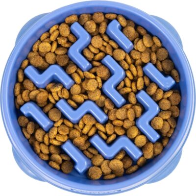 e5a2ec6c-6031-478e-a829-bff0408fc99a.jpg Feeder Slo Bowl Medium 2Cup Capacity, Slow Feeding, Small To Medium Dogs Cats, Non Slip, Blue, Notch Pattern