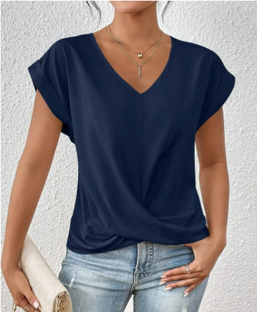 e5b7f5f4-a878-4c19-9abd-c66cde2b1f2e.jpg Fashion V-neck Short-sleeve T-shirt Summer Casual Irregular Knot Top For Women Clothing