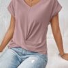 e645f490-d8ee-4673-8815-1a84ec8e55f8.jpg Fashion V-neck Short-sleeve T-shirt Summer Casual Irregular Knot Top For Women Clothing