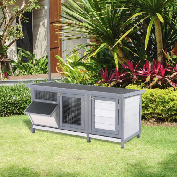 e697edc0-64a0-4e92-9cb7-1333279a41d2.jpg Wooden Rabbit Hutch Bunny Hutch Cage Guinea Pig With Waterproof Roof, No Leak Tray And Feeding Trough, For Rabbits, Chickens, Ducks