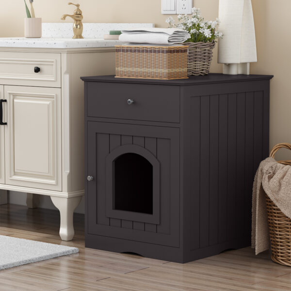 Wooden Pet House Cat Litter Box Enclosure With Drawer, Side Table, Indoor Pet Crate, Cat Home Nightstand Brown