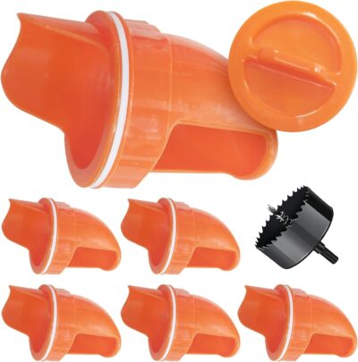 e974c471-d908-4be0-89ab-824ef59c1307.jpg Durable Chicken Feeder Rain Proof Poultry Feeder Port Gravity Feed Kit For Buckets, Barrels, Bins, Troughs, Easy Clean - 6 Pack With Hole Saw For Easy Installation