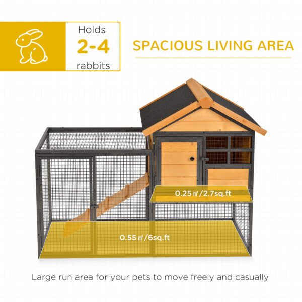 e9c03bf9-f6ee-4f59-b196-29b1e814874f.jpg Outdoor Rabbit Cage Elevated Pet House W/ Slide-Out Tray, Natural Wood & Black