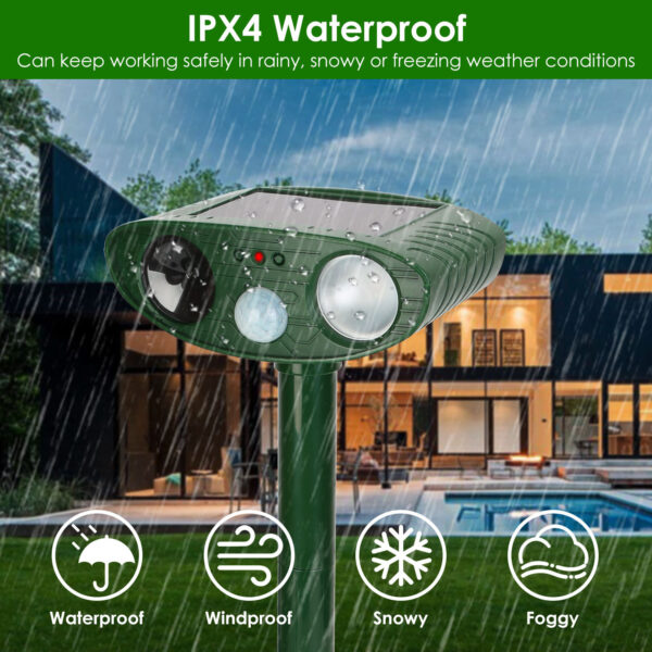 ebdc77a3-e526-47d6-b81d-80b75d266a9e.jpg 1Pc Solar Ultrasonic Animal Repeller PIR Sensor Animal Repellent Chaser With Flashing Light IPX4 Waterproof For Chasing Deer Raccoon Squirrel Rat Skunk Rabbit Mole Dog Cat Snake