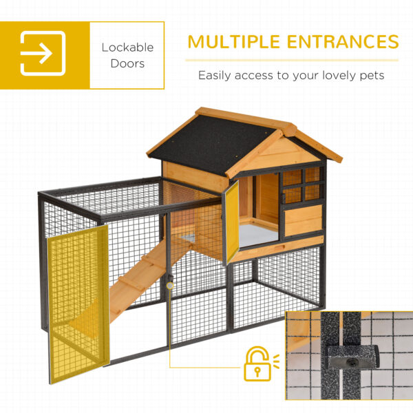 ee17f0ef-a83d-4c70-909d-66e738921ef1.jpg Outdoor Rabbit Cage Elevated Pet House W/ Slide-Out Tray, Natural Wood & Black