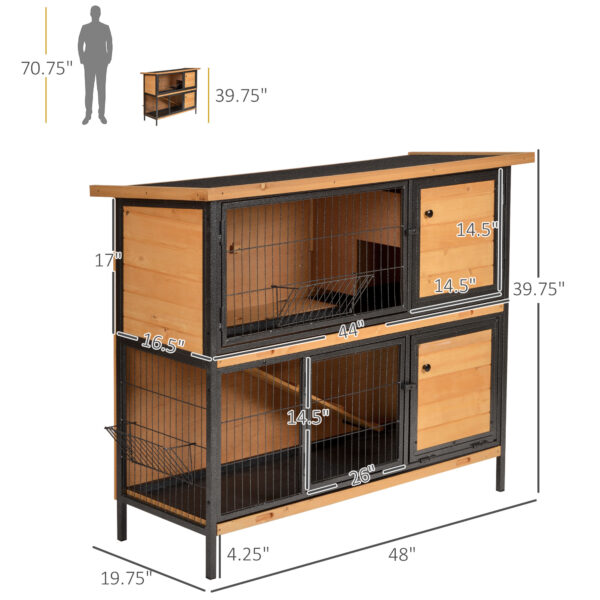 f4f825b6-86da-49e4-923b-ce594de2f961-1.jpg 48" 2-Story Large Rabbit Hutch Bunny Cage Wooden Pet House Metal Frame with Rooms, Ramp, No Leak Tray, Feeding Trough, Waterproof Asphalt Roof for Rabbits, Chickens, Ducks, Outdoor/Indoor