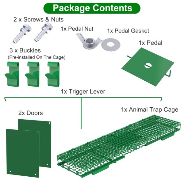 f5712805-64b2-4146-a7c9-056f900a9974.jpg 32in 2 Door Live Animal Cage Trap With Glove Green For Animals Under 12LBS Easy To Setup Humane Galvanized Iron Trap Cage For Rabbits Groundhogs Skunk Opossums Nutria Stray Cats