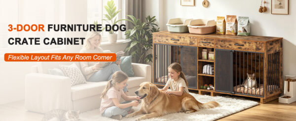f6bdde41171040e692e5900858c76c20.jpg Large Wooden Dog Crate Furniture, Multi-Functional Pet Cage Cabinet with Storage