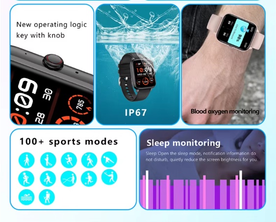 SmartWatch Men Women1.83inch BT Face Heart Rate Fitness Tracker
