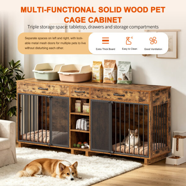 f9ccfa0b3a954d75a16949bbad57f42d.jpg Large Wooden Dog Crate Furniture, Multi-Functional Pet Cage Cabinet with Storage