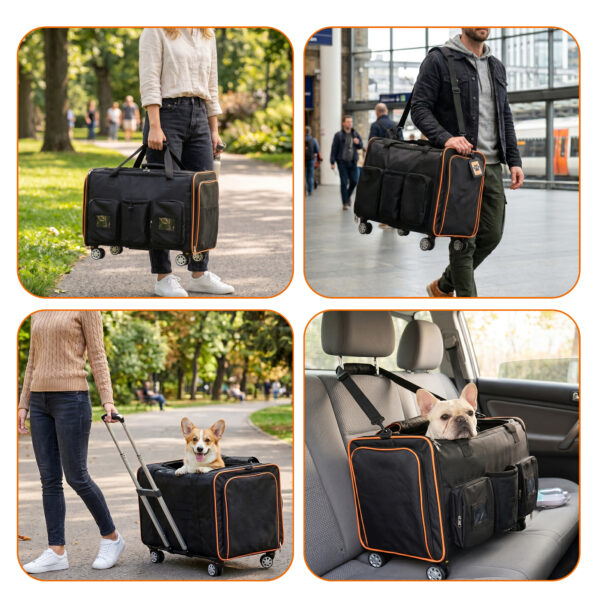 fa34a60c-3810-40a8-8047-292704c5a294.jpg 2 In 1 Large Cat Carrier For 2 Cats,Rolling Pet Carrier With Wheels,Expandable Foldable Double Pet Carrier With Removable Divider,Breathable Mesh Oxford,Cat Travel Crate For Car Camping Vet, Black