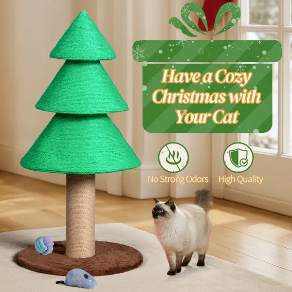 fc38dd97-0950-475f-b8c6-ddb5264d0f22.jpg 31.5in Christmas Tree Cat Scratcher, Cat Scratching Post For Indoor Cats, Large Sisal Cat Scratching Tree Cat Scratch Tower, Green