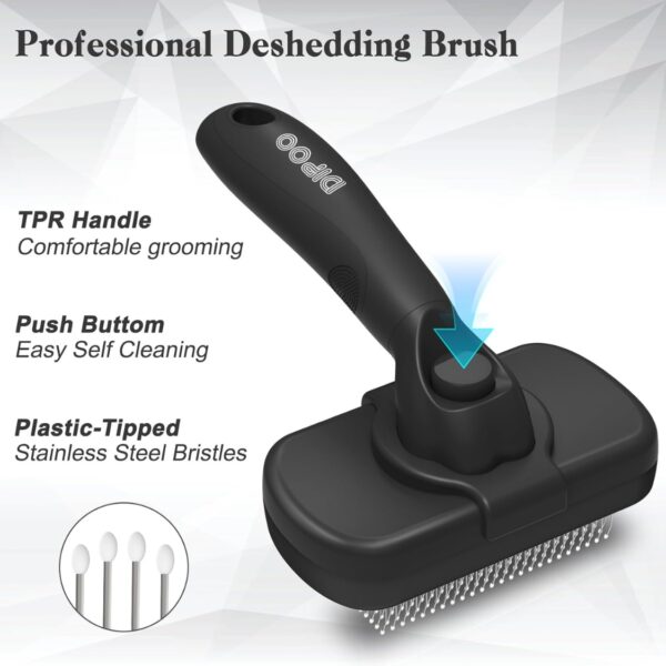 Self Cleaning Shedding Brush - Skin Friendly Grooming Tool For Dogs, Cats, And Puppies, Deshedding And Hair Removal For Long And Short Haired Pets, Black