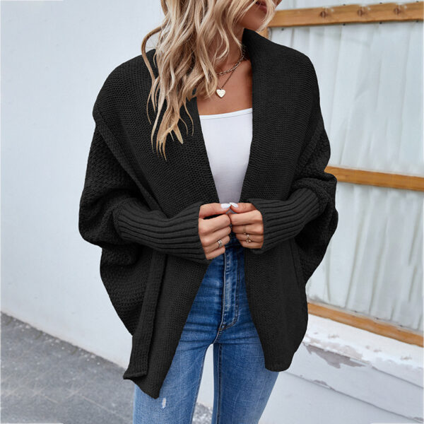 ff772b67-6700-488d-8e94-95ac70b9f01b.jpg New Loose Knitted Sweater Solid Color Bat Sleeve Large Lapel Cardigan Autumn And Winter Fashion Jacket For Women Clothing