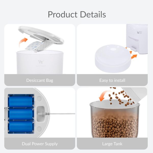 ffe25395-5f8b-48c7-8dbd-bce3eb25a512.jpg Waithem Wi-Fi Automatic Cat Feeder, Timed Dry Food Dispenser, App-Programmable Portion Control, Up To 10 Meals Per Day, Dual Power Supply, Suitable For Cats And Small Dogs