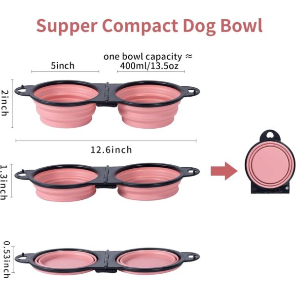 002b16eb-a3fb-4bc9-a525-00d7518eb350.jpg Collapsible Dog Dual Bowls Reinforced Rim 180 Degrees Flip Over Foldable Double Bowl With Lock Clips More Stable Dog Travel Bowls Pet Food Water Feeder