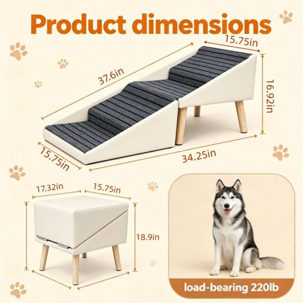 0722053b-4d72-4fab-b0b0-0b0afd812329.jpg 2-in-1 Dog Stairs For Bed And Couch 18.89 Foldable Dog Ramp For Couch 4 Pet Steps & Ottoman For Small Dogs, Beige