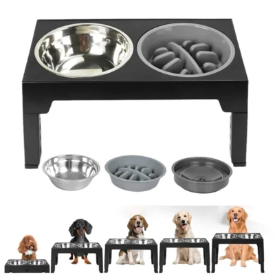 589943435 Elevated Dog Feeder with Adjustable Raised Stand, Slow Food Bowl, Water Feeders for Large and Medium Dogs