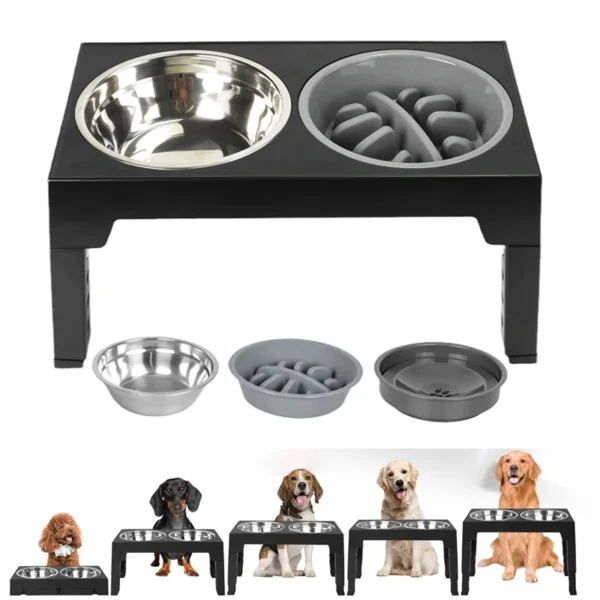 589943435 Elevated Dog Feeder with Adjustable Raised Stand, Slow Food Bowl, Water Feeders for Large and Medium Dogs