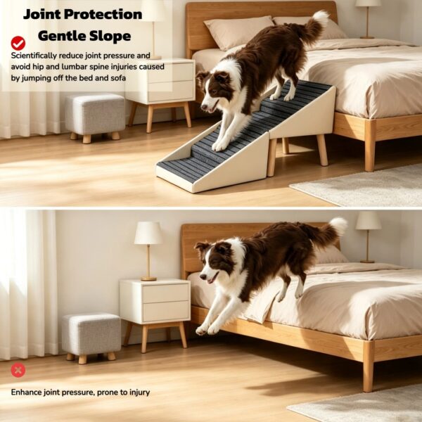 16045ec6-3716-40e6-a4de-1cd975a41e43.jpg 2-in-1 Dog Stairs For Bed And Couch 18.89 Foldable Dog Ramp For Couch 4 Pet Steps & Ottoman For Small Dogs, Beige