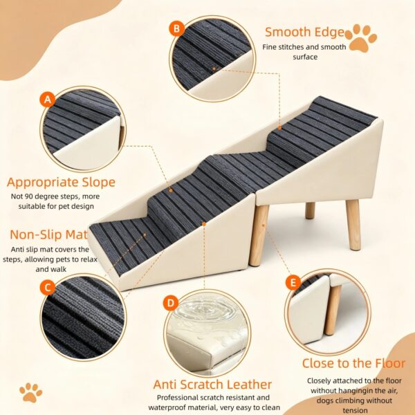 33b47efb-6a57-498c-91dc-6620ea98a8bd.jpg 2-in-1 Dog Stairs For Bed And Couch 18.89 Foldable Dog Ramp For Couch 4 Pet Steps & Ottoman For Small Dogs, Beige