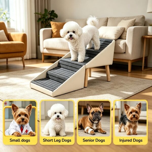 431fee85-b91b-4ac6-a584-d99e9ab2b54d.jpg 2-in-1 Dog Stairs For Bed And Couch 18.89 Foldable Dog Ramp For Couch 4 Pet Steps & Ottoman For Small Dogs, Beige