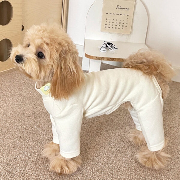 589943770 Elastic Pet Onesie, Four-Legged Pajamas for Small to Medium Dogs, Cream Color, Cozy Home Base Shirt, Warm Winter Dog Clothes
