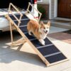78365240b48248768d3536ac2d0b193a.jpg 6-Level Adjustable Foldable Pet Ramp , Solid Pine Wood Non-Slip Dog Stairs with Side Rails, 145 lbs Heavy Duty Pet Step for Senior Dogs & Pets with Mobility Issues