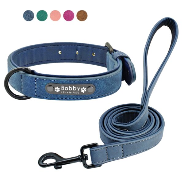 589943602 Custom Dog Collars Leather Personalized Pet Dog Tag Collar Leash Lead For Small Medium Large Dogs Pitbull Bulldog Pugs Beagle