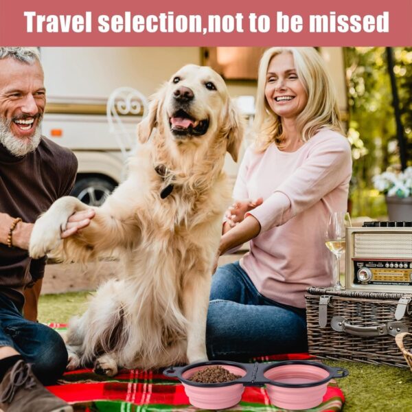 8d6c959b-dd45-4395-881f-959412db2a7c.jpg Collapsible Dog Dual Bowls Reinforced Rim 180 Degrees Flip Over Foldable Double Bowl With Lock Clips More Stable Dog Travel Bowls Pet Food Water Feeder