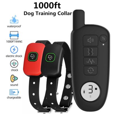589943384 1000ft Range Dog Training Collar Waterproof Electric Shock Vibration Sound Dogs Bark Collar for Small Medium Large Dogs Trainer
