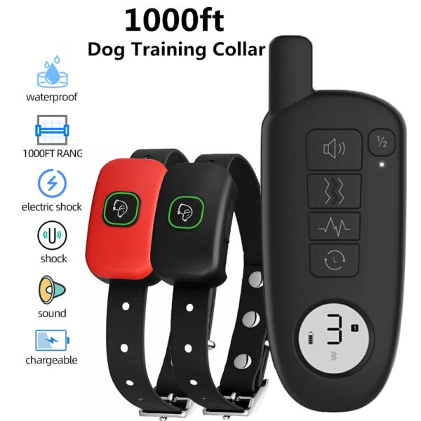 589943384 1000ft Range Dog Training Collar Waterproof Electric Shock Vibration Sound Dogs Bark Collar for Small Medium Large Dogs Trainer