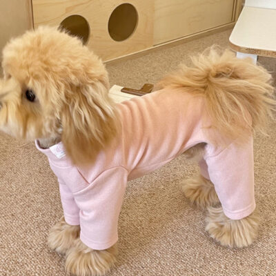 589943769 Elastic Pet Onesie, Four-Legged Pajamas for Small to Medium Dogs, Cream Color, Cozy Home Base Shirt, Warm Winter Dog Clothes