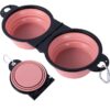 a3b2f98b-5bb5-480f-a5e5-fded4259499f.jpg Collapsible Dog Dual Bowls Reinforced Rim 180 Degrees Flip Over Foldable Double Bowl With Lock Clips More Stable Dog Travel Bowls Pet Food Water Feeder