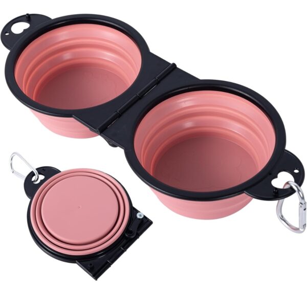 a3b2f98b-5bb5-480f-a5e5-fded4259499f.jpg Collapsible Dog Dual Bowls Reinforced Rim 180 Degrees Flip Over Foldable Double Bowl With Lock Clips More Stable Dog Travel Bowls Pet Food Water Feeder