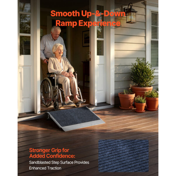Threshold Ramp For Doorways, 24 X 35.8 In, Platform Aluminum Wheelchair Ramp With Adjustable Height, Non-Slip Door Threshold Ramps, 800 Lbs Load Capacity, For Home Steps, Wheelchairs, Walkers