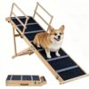 d3198ccdc8804c67a8bb44f038a82949.jpg 6-Level Adjustable Foldable Pet Ramp , Solid Pine Wood Non-Slip Dog Stairs with Side Rails, 145 lbs Heavy Duty Pet Step for Senior Dogs & Pets with Mobility Issues